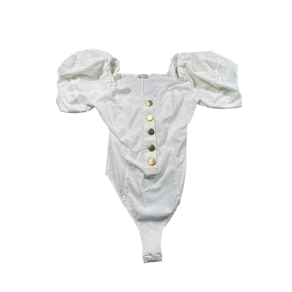 Free People Intimately White Puff Sleeve Bodysuit Women's Small Cottagecore Boho
